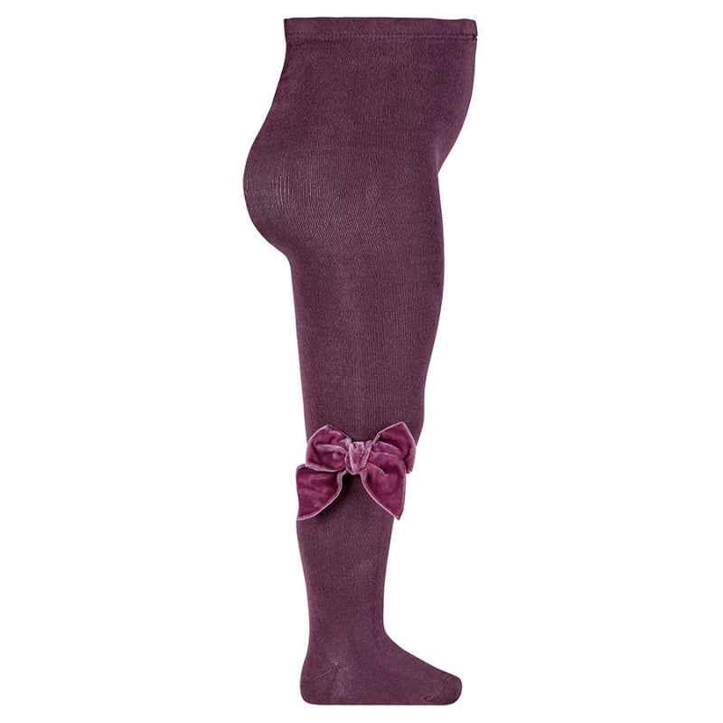 Plain Knit Tights with Velvet Bow Appliqué - Over The Moon