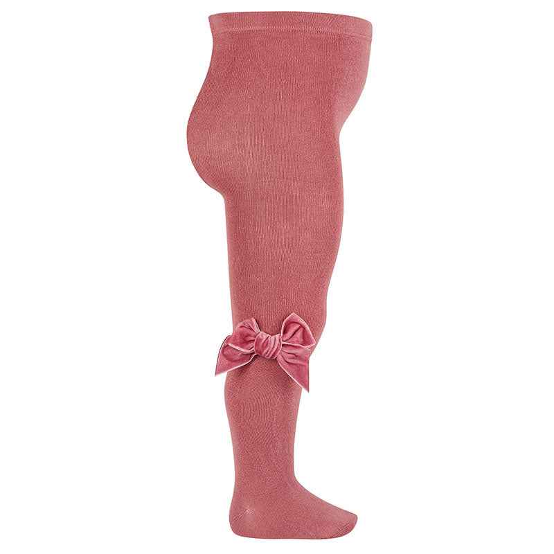 Plain Knit Tights with Velvet Bow Appliqué - Over The Moon