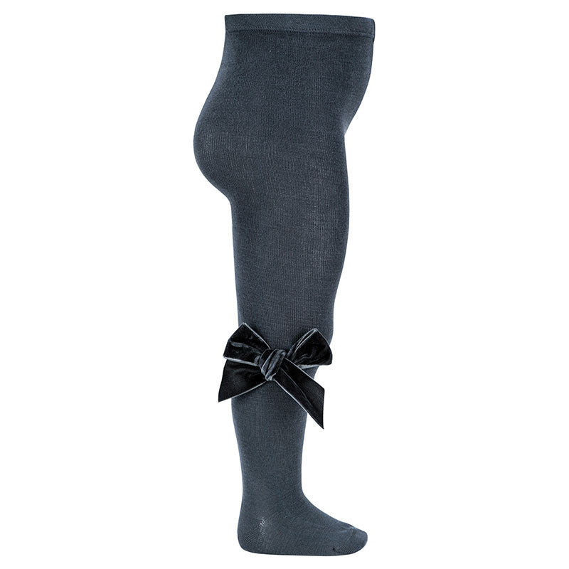 Glatt gestrickte Strumpfhose mit Samtschleifen-Applikation