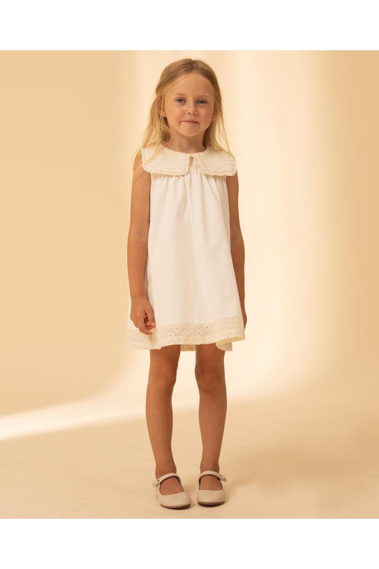 Kleid - Besticktes Popeline-Kleid in Buttergelb