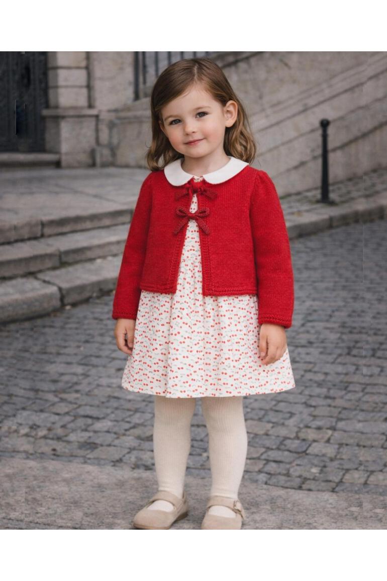 Cardigan - Red Knit with Metallic Bows