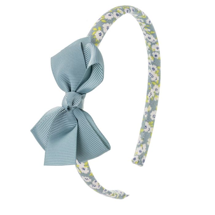 Haarband - Leinen mit Blumenmuster und Ripsband