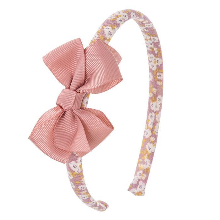 Haarband - Leinen mit Blumenmuster und Ripsband