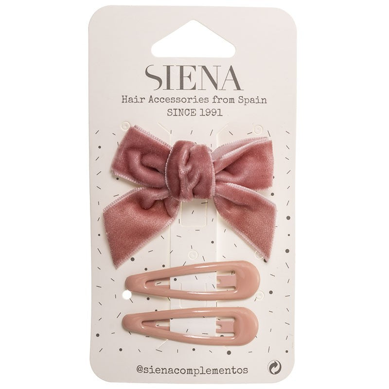 Set of 1 Velvet Hair Bow and 2 Hair Clips - Siena