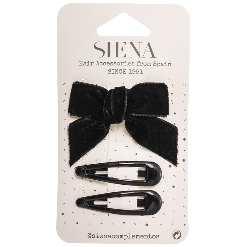 Set of 1 Velvet Hair Bow and 2 Hair Clips - Siena