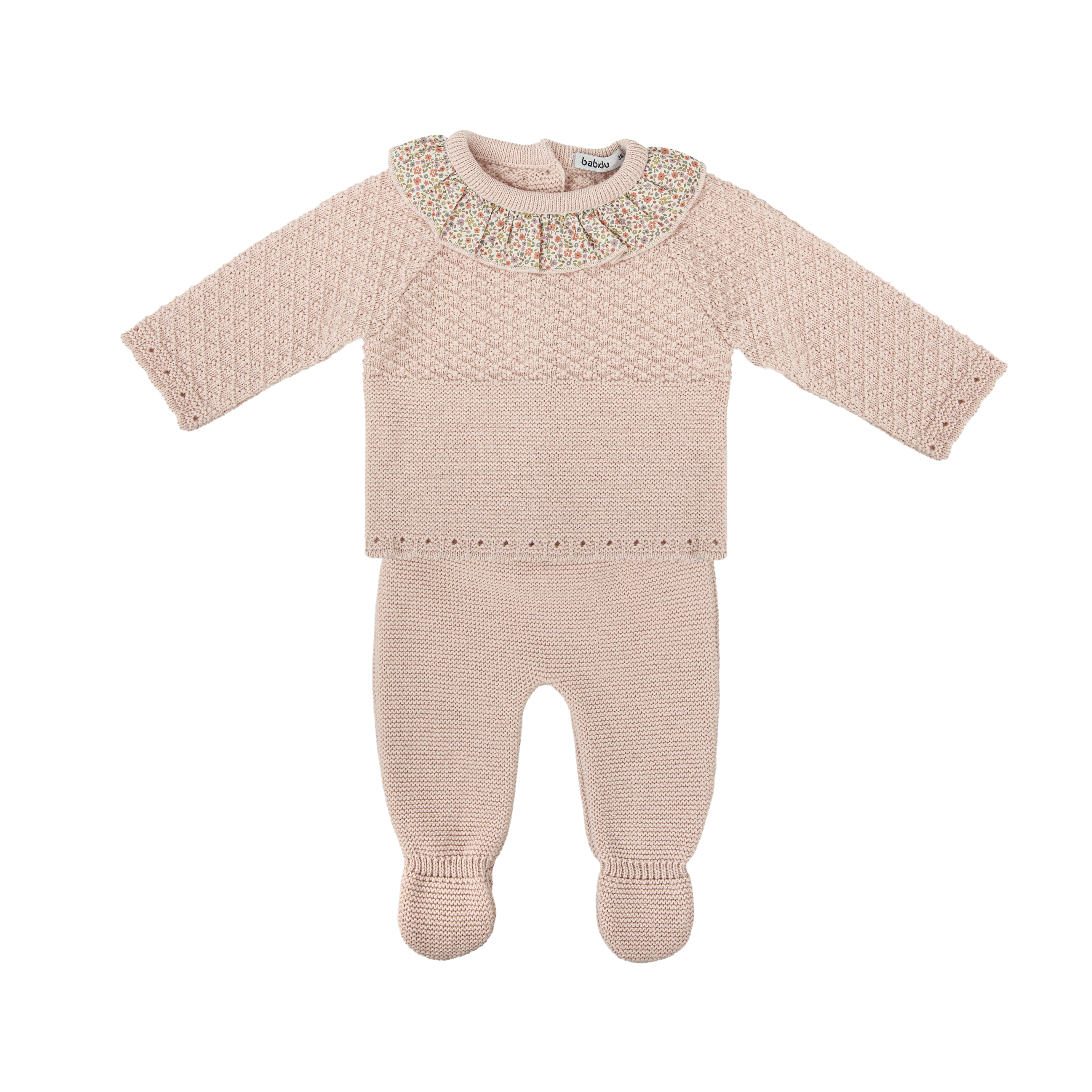 Knitted Set - Pale Pink Ditsy Frill & Bonnet