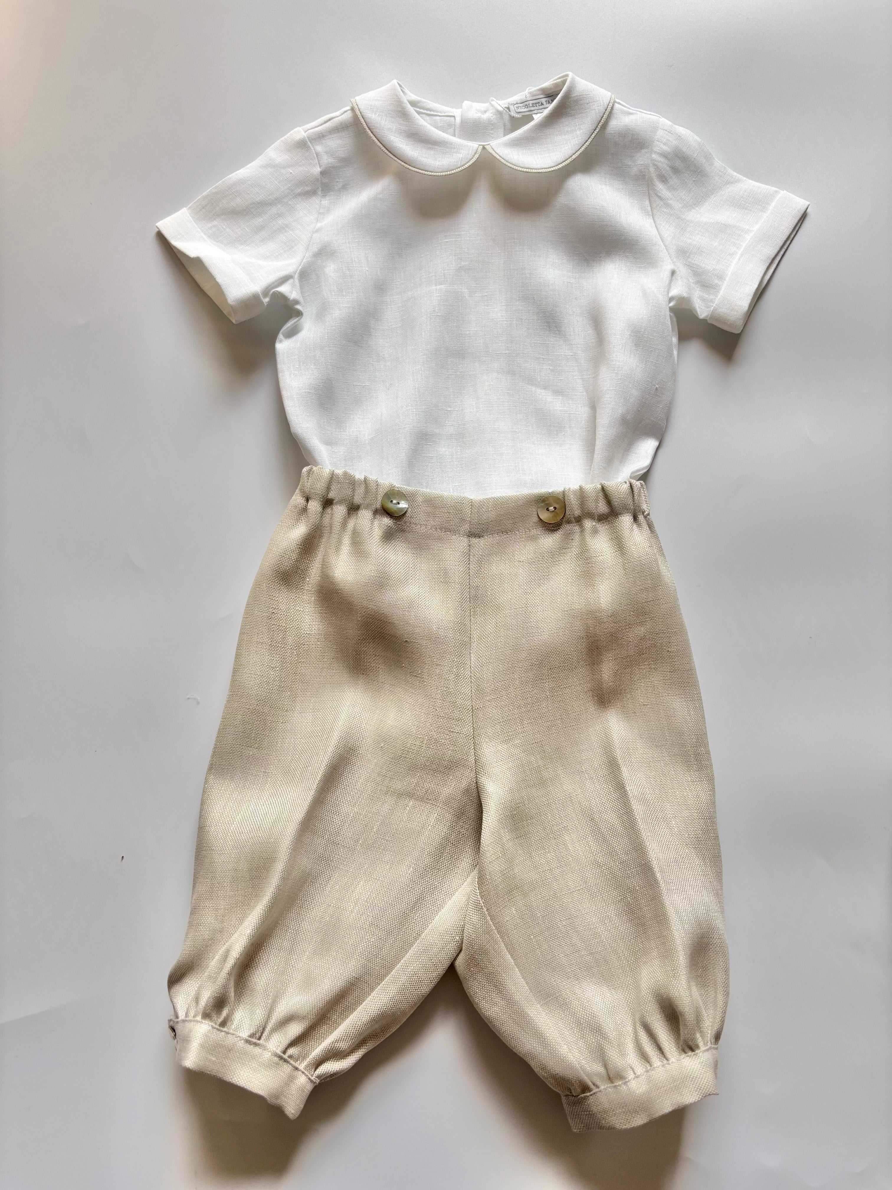 Two Piece Set - Ginetto White Linen & Sand Trim