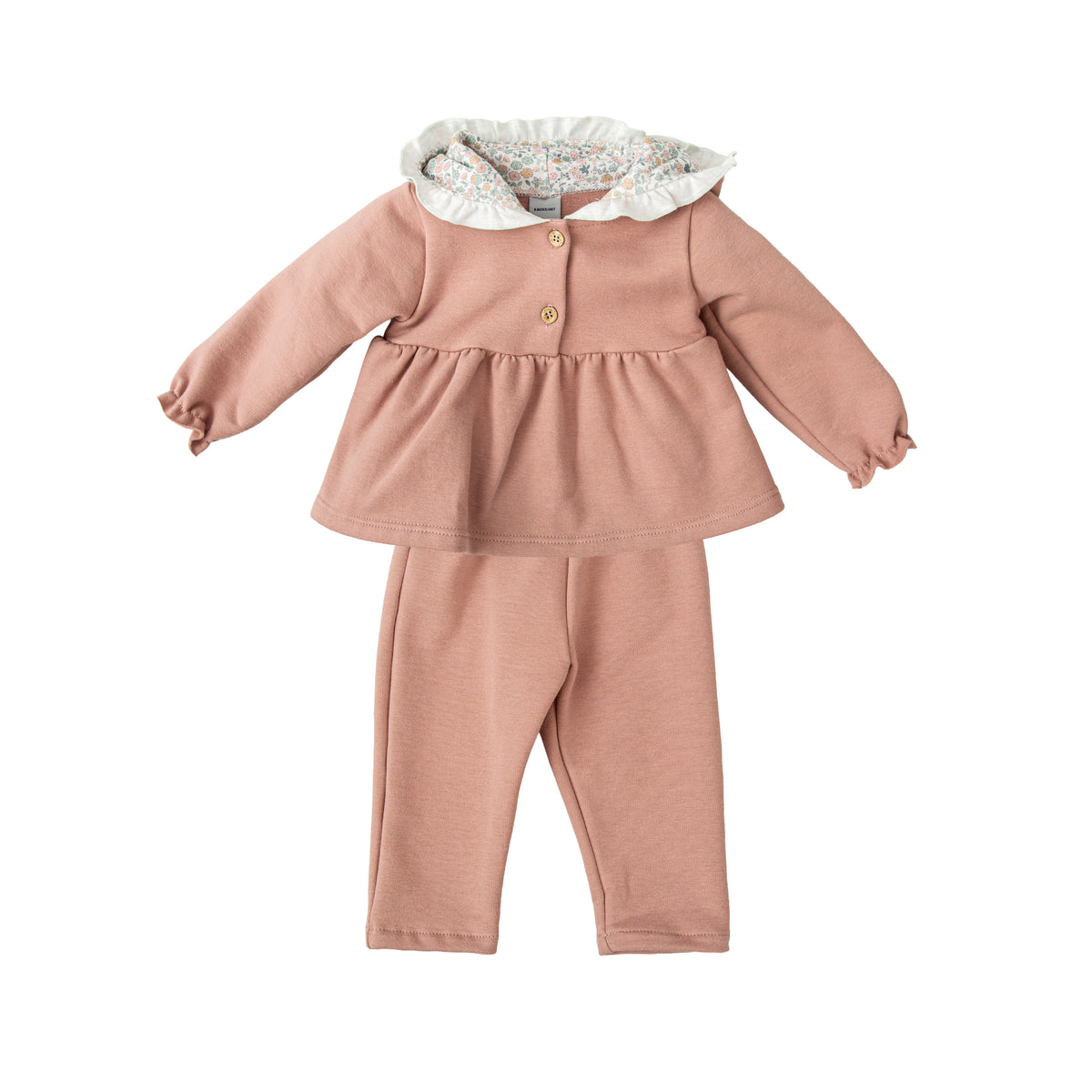 Two-Piece Set - Hooded Jogger Set with Floral Hood