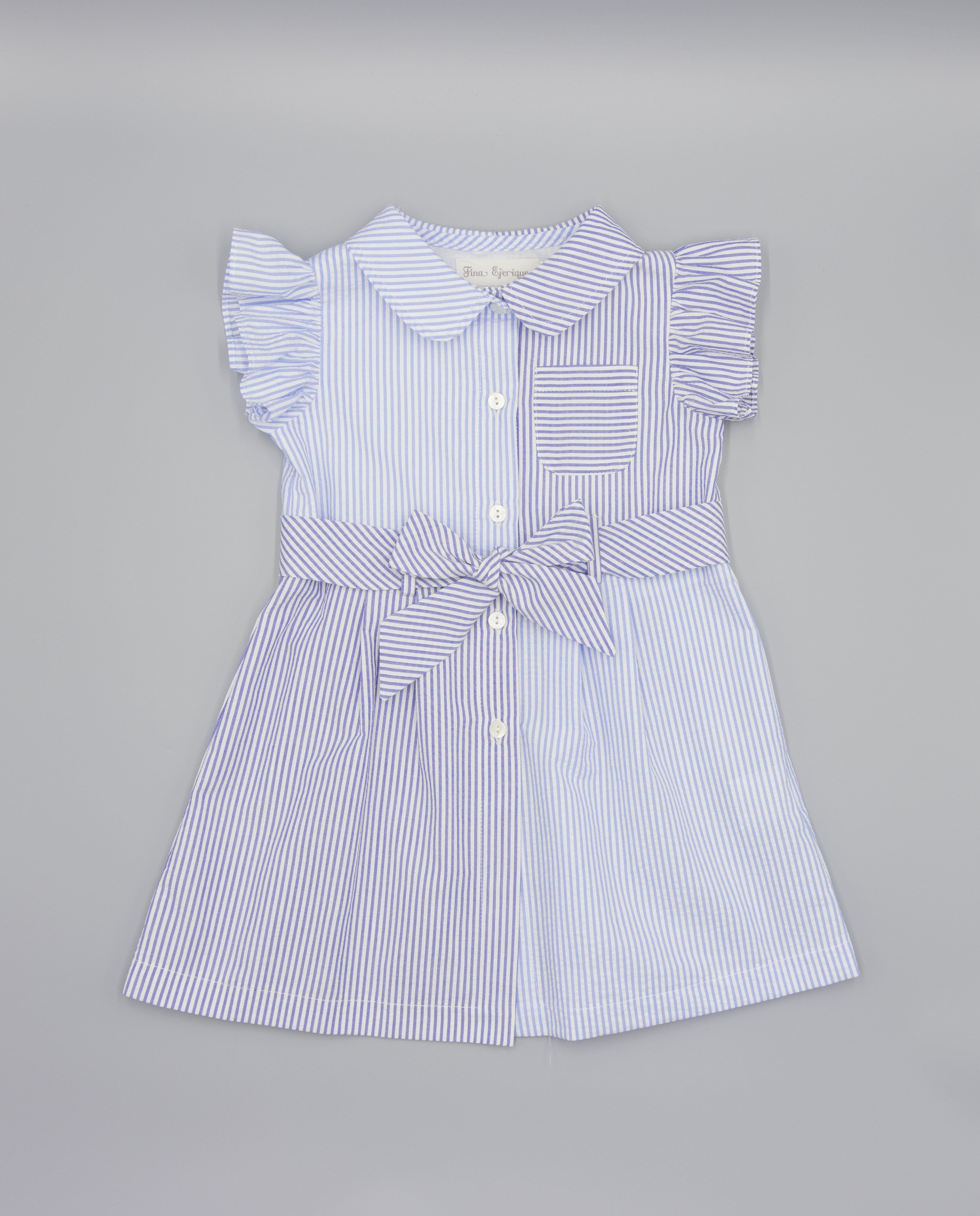 Kleid – zweifarbiger blauer Seersucker