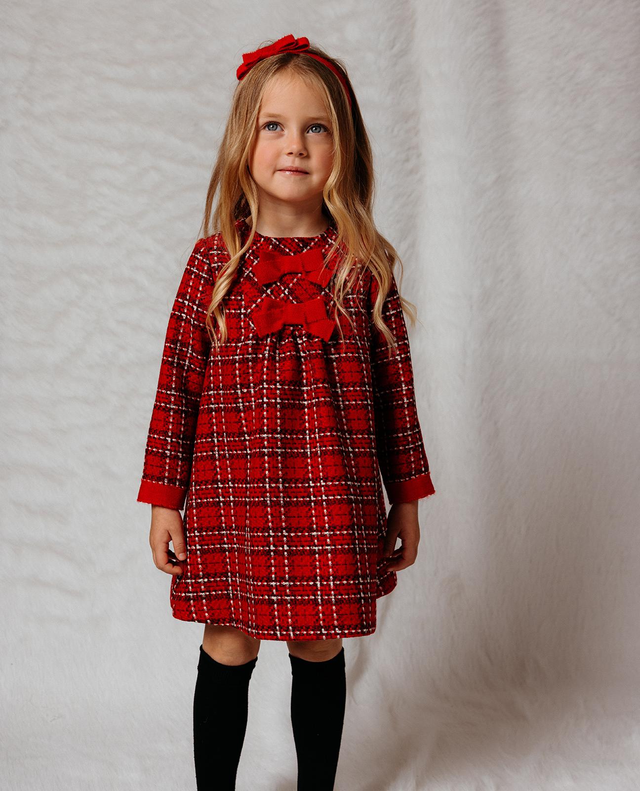 Dress- Red Structured Knit Dress with Bows