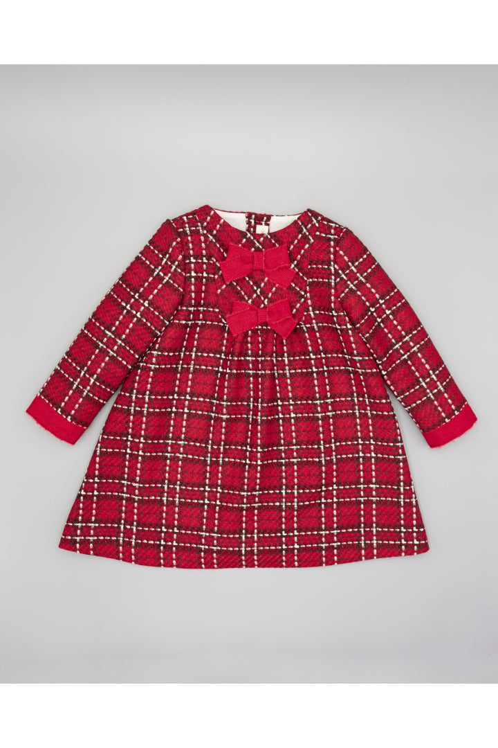 Dress- Red Structured Knit Dress with Bows