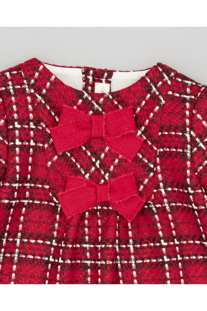 Dress- Red Structured Knit Dress with Bows