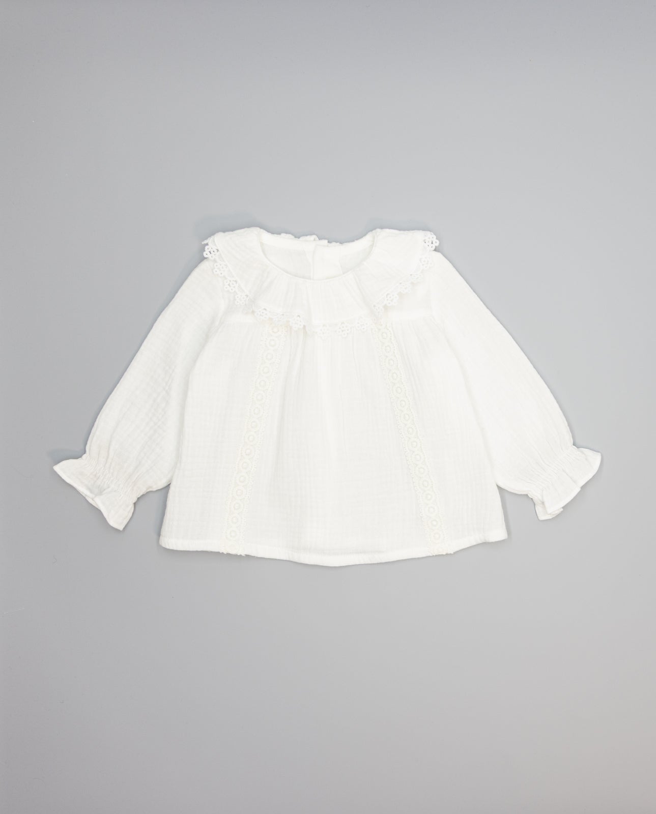 Blouse - White Cotton with Ruffled front
