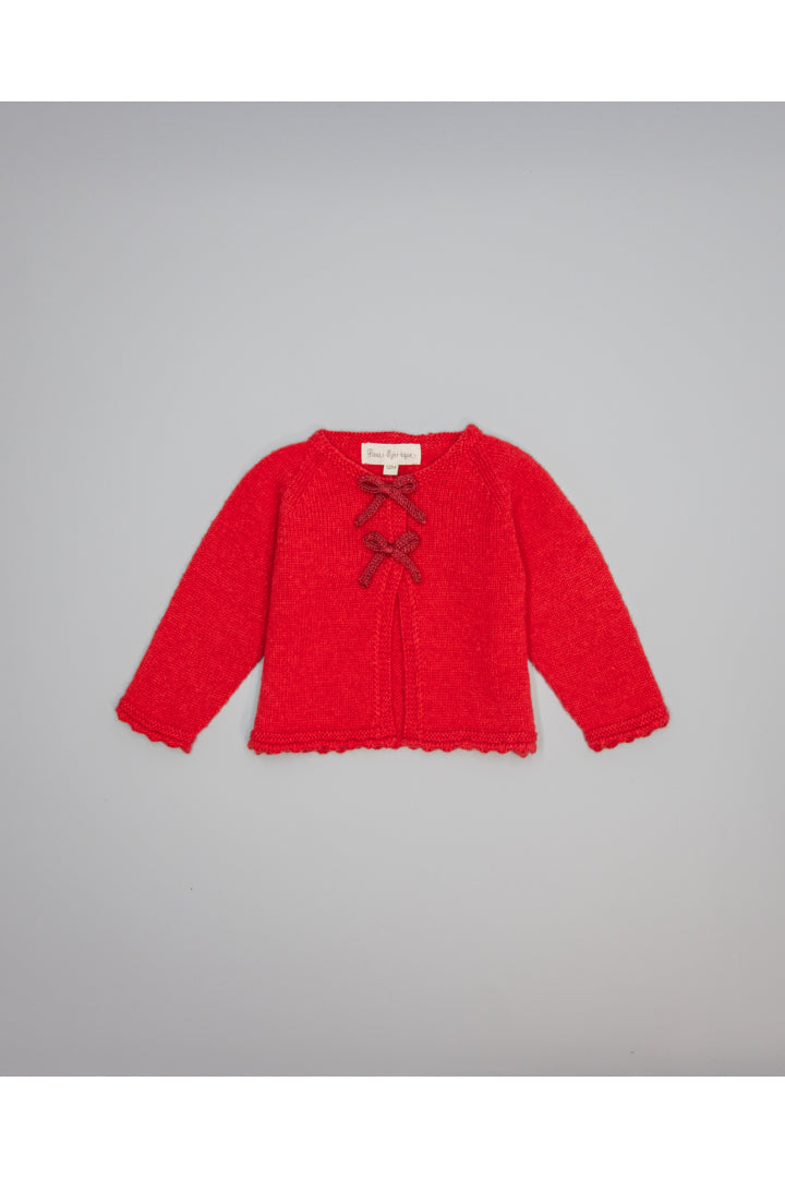 Cardigan - Red Knit with Metallic Bows