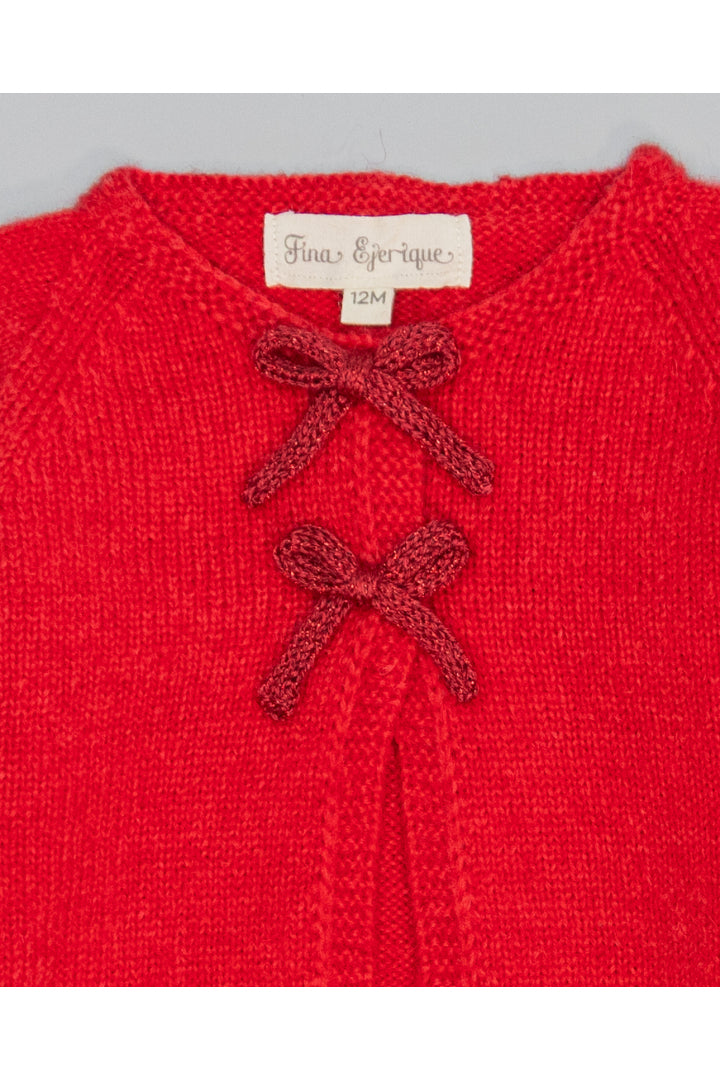 Cardigan - Red Knit with Metallic Bows