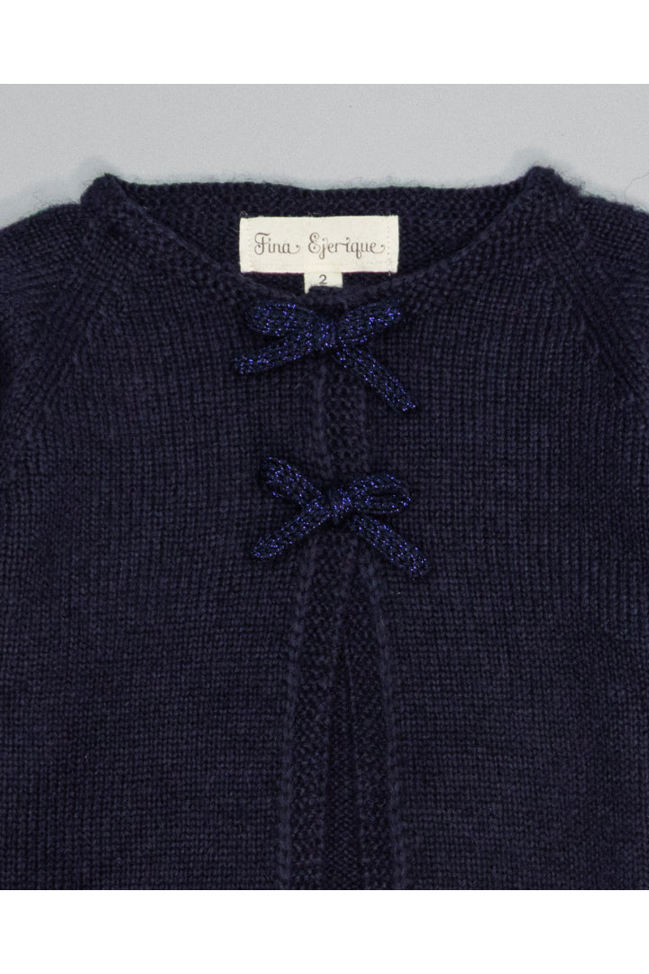 Cardigan - Navy Knit with Metallic Bows