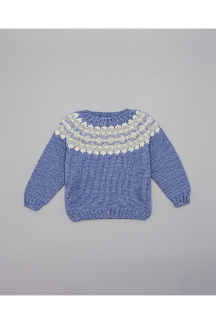Wool Sweater - Blue w/ Grey & Beige Pattern - Over The Moon