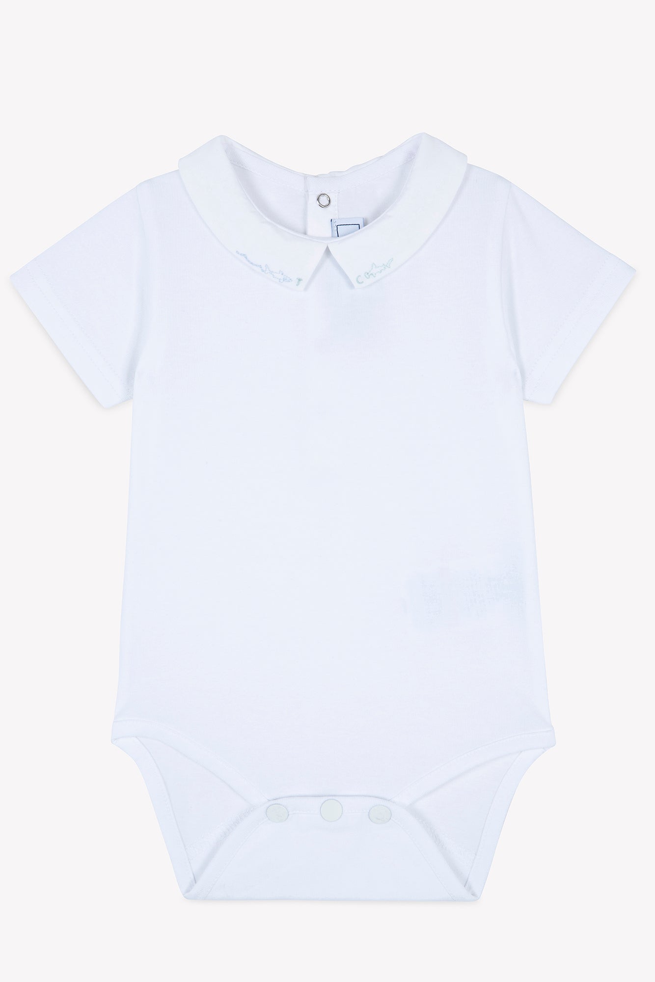 Bodysuit - White Embroidery Ocean Aqua / 6M