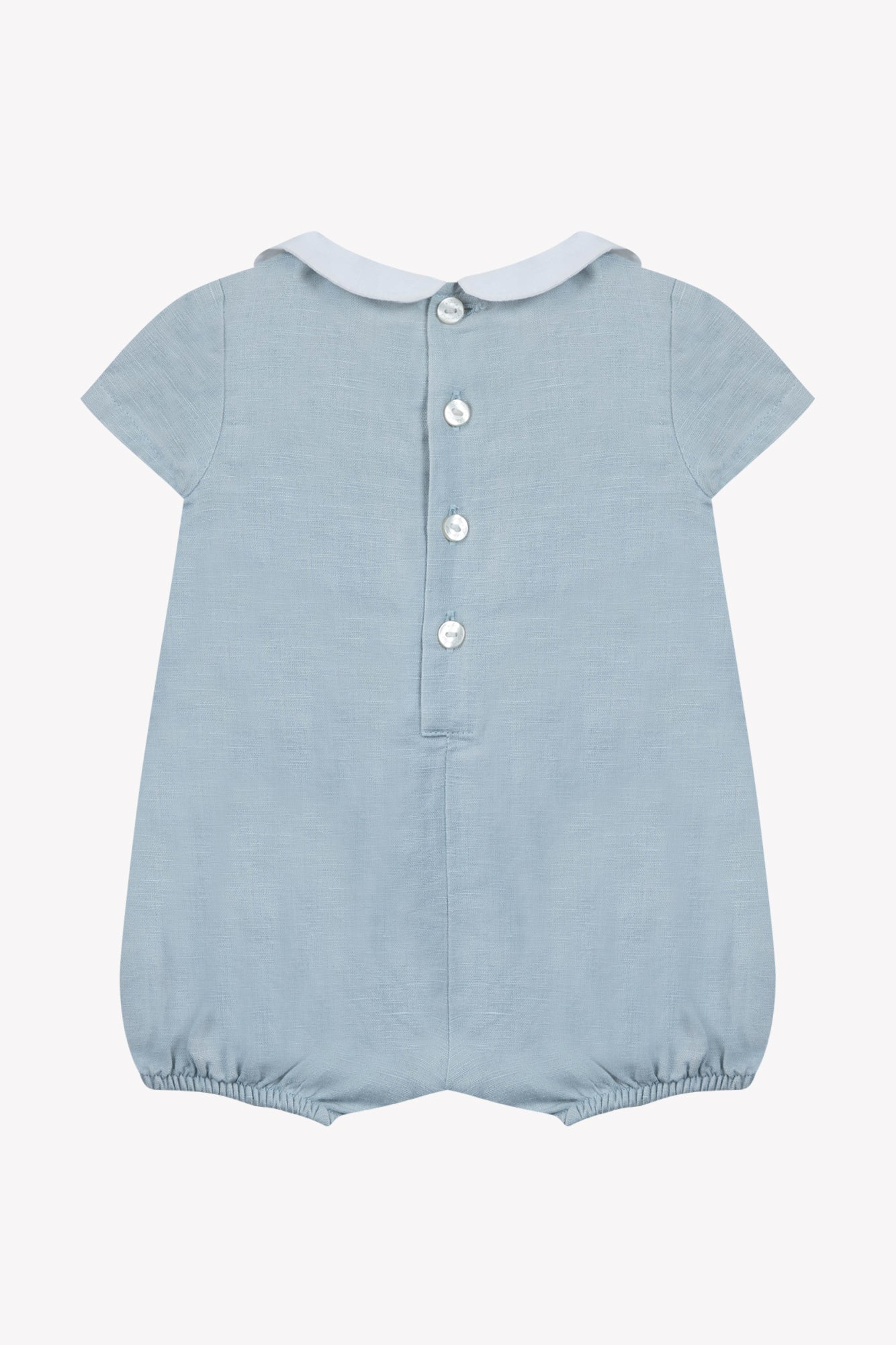 Jumpsuit Short - Blue Celestial Linen Embroidered Heavenly Blue / 6M