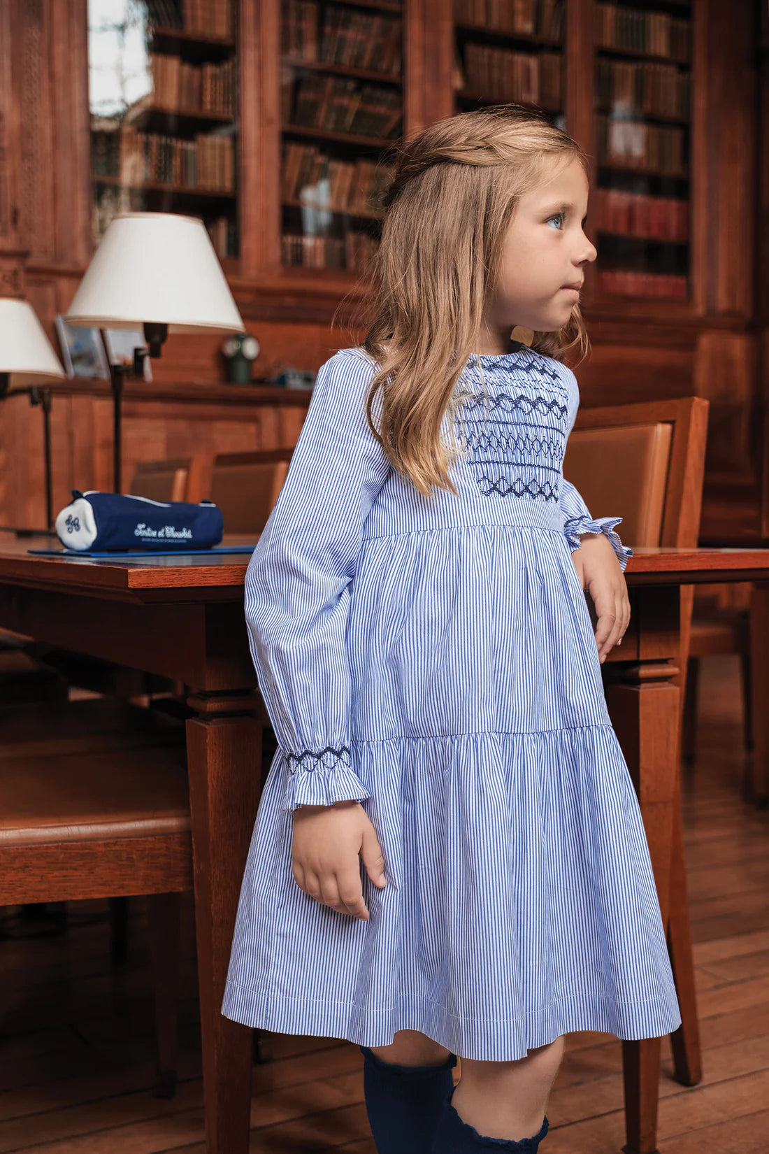 Dress- Blue Cotton w/ Navy Emroidery