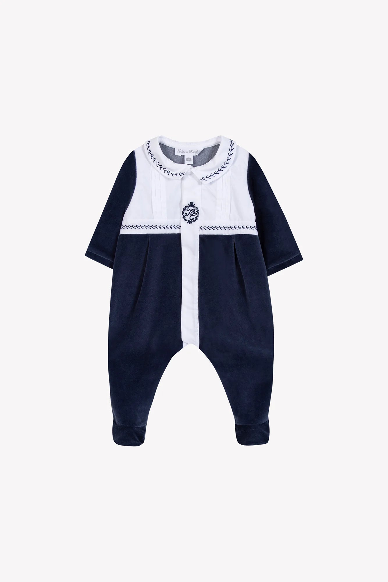 Strampler – Marineblau mit spitzem Kragen