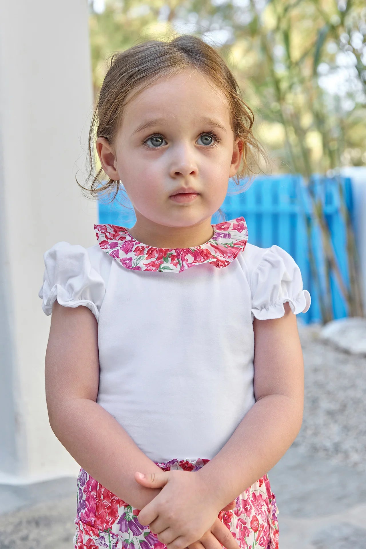 Bodysuit - White With Pink Collar, Liberty Print Fabric