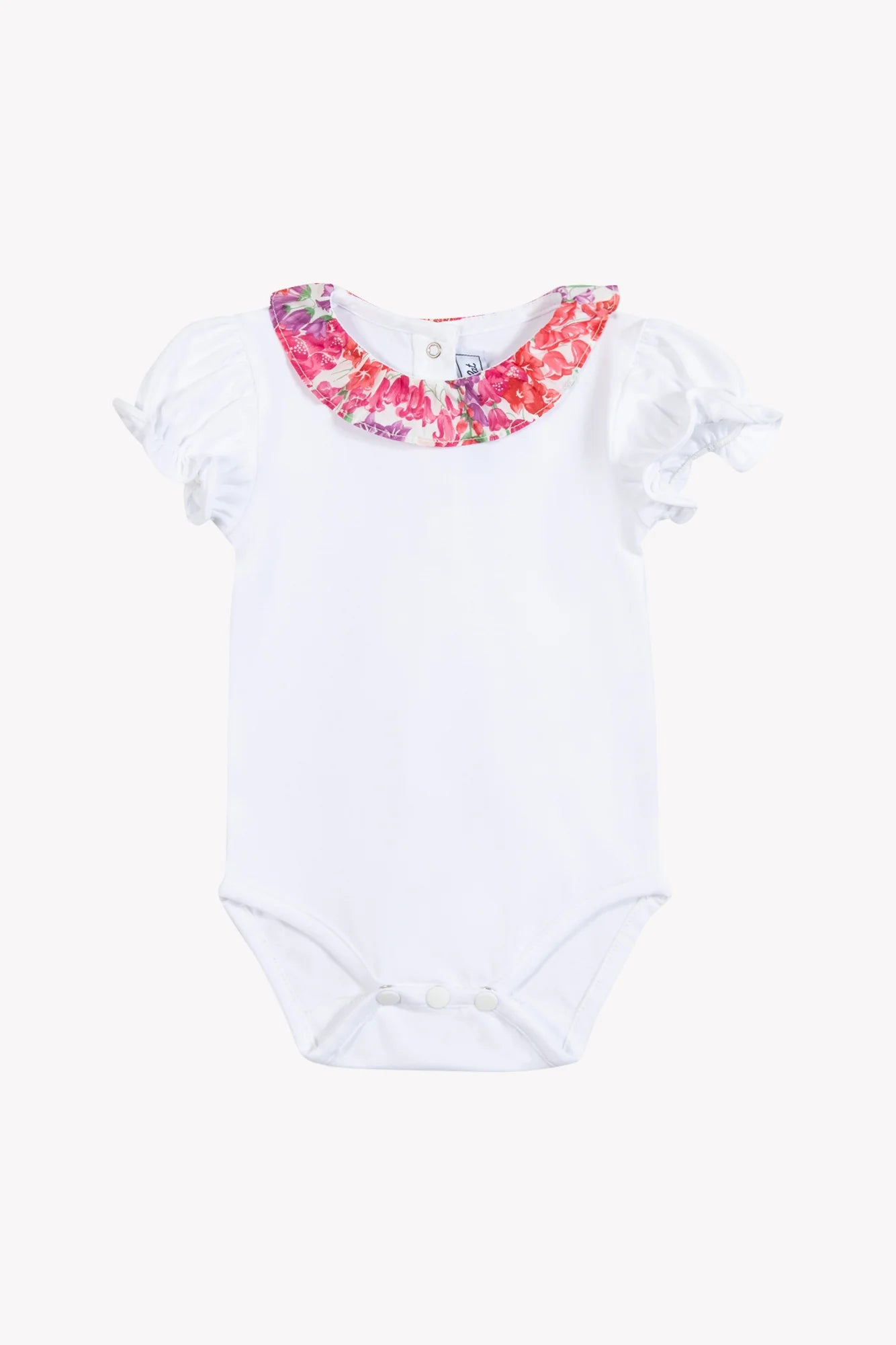 Bodysuit - White With Pink Collar, Liberty Print Fabric