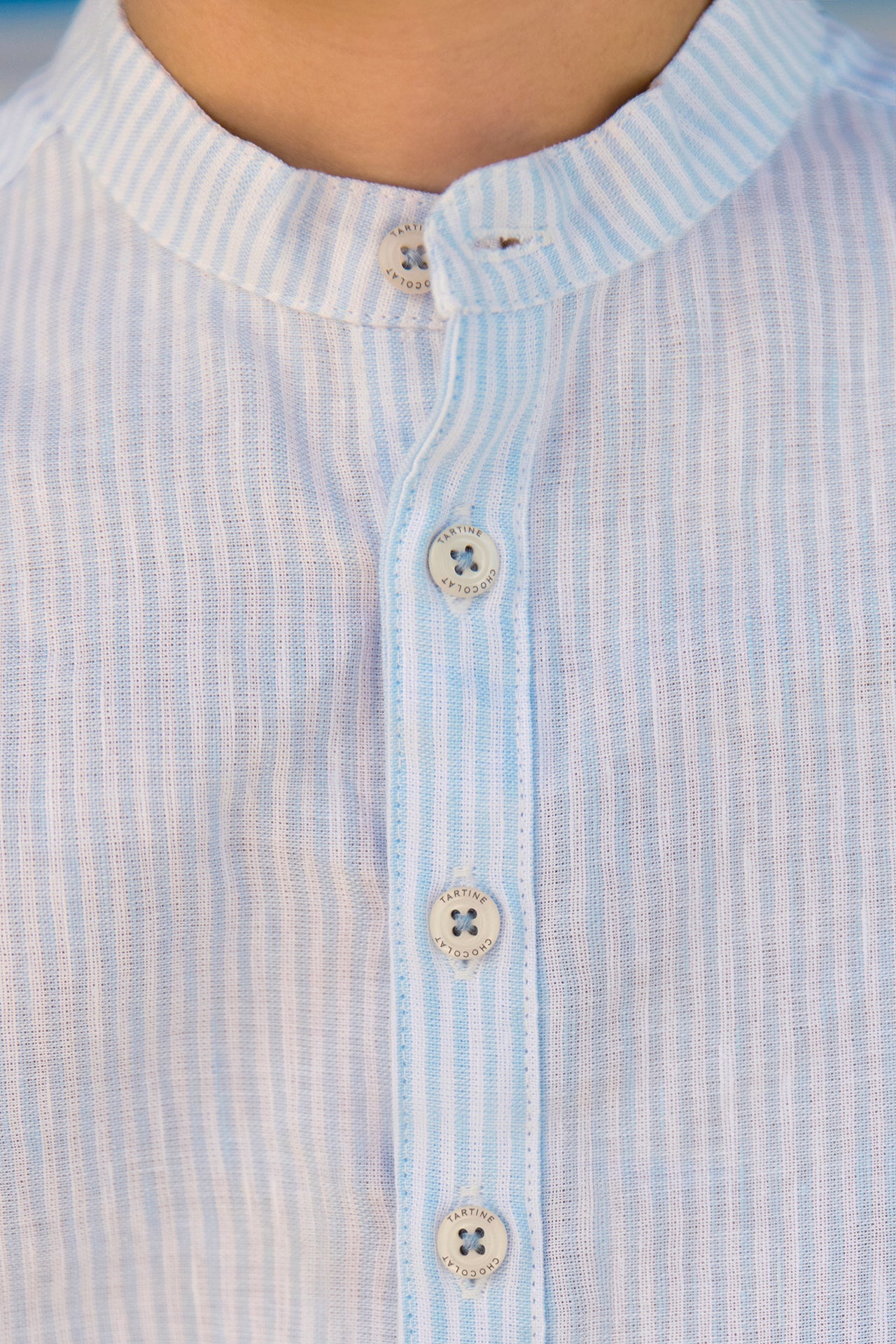 Shirt - Cloud Blue Linen With Mandarin Collar