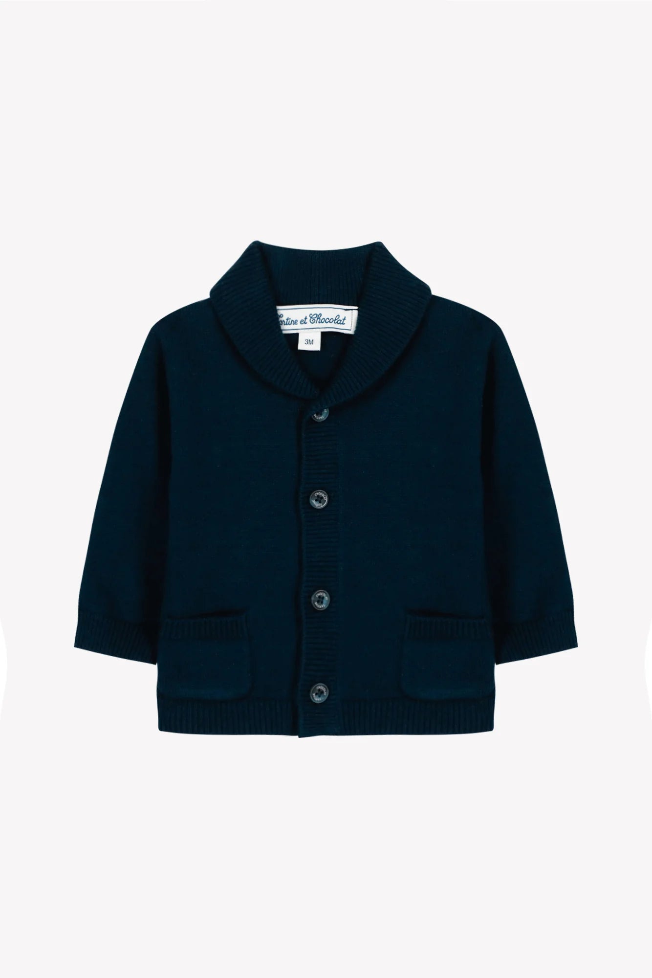 Cardigan - Navy Cotton Shawl Collar