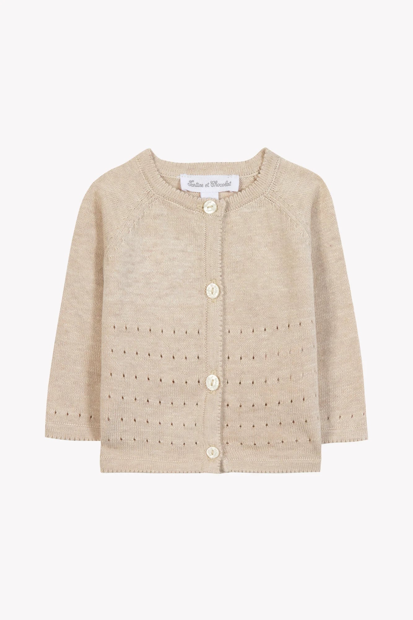 Cardigan – Beige Melange Lochmuster