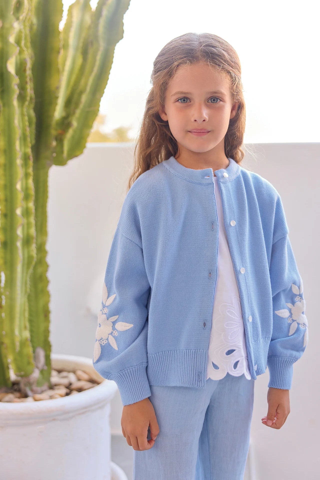 Cardigan - Azure Floral Embroidery