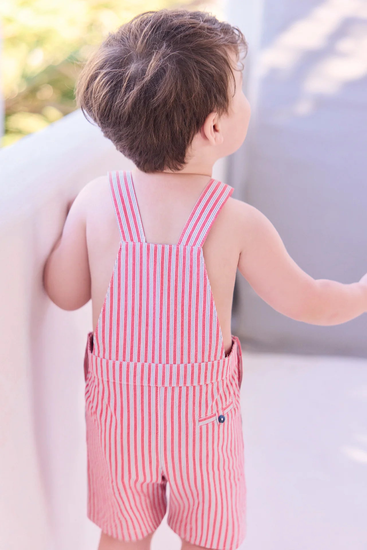 Short Dungarees - Red Cotton Stripes