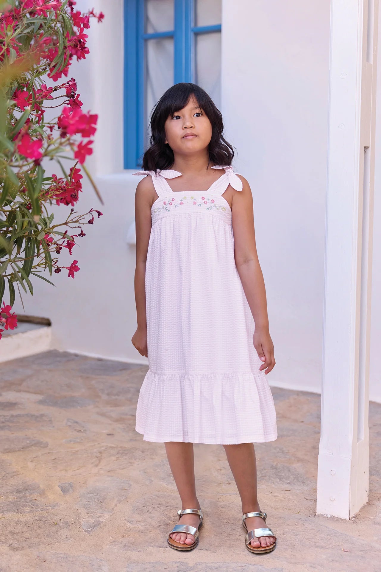 Dress - Pale Pink Cotton Gingham Pattern