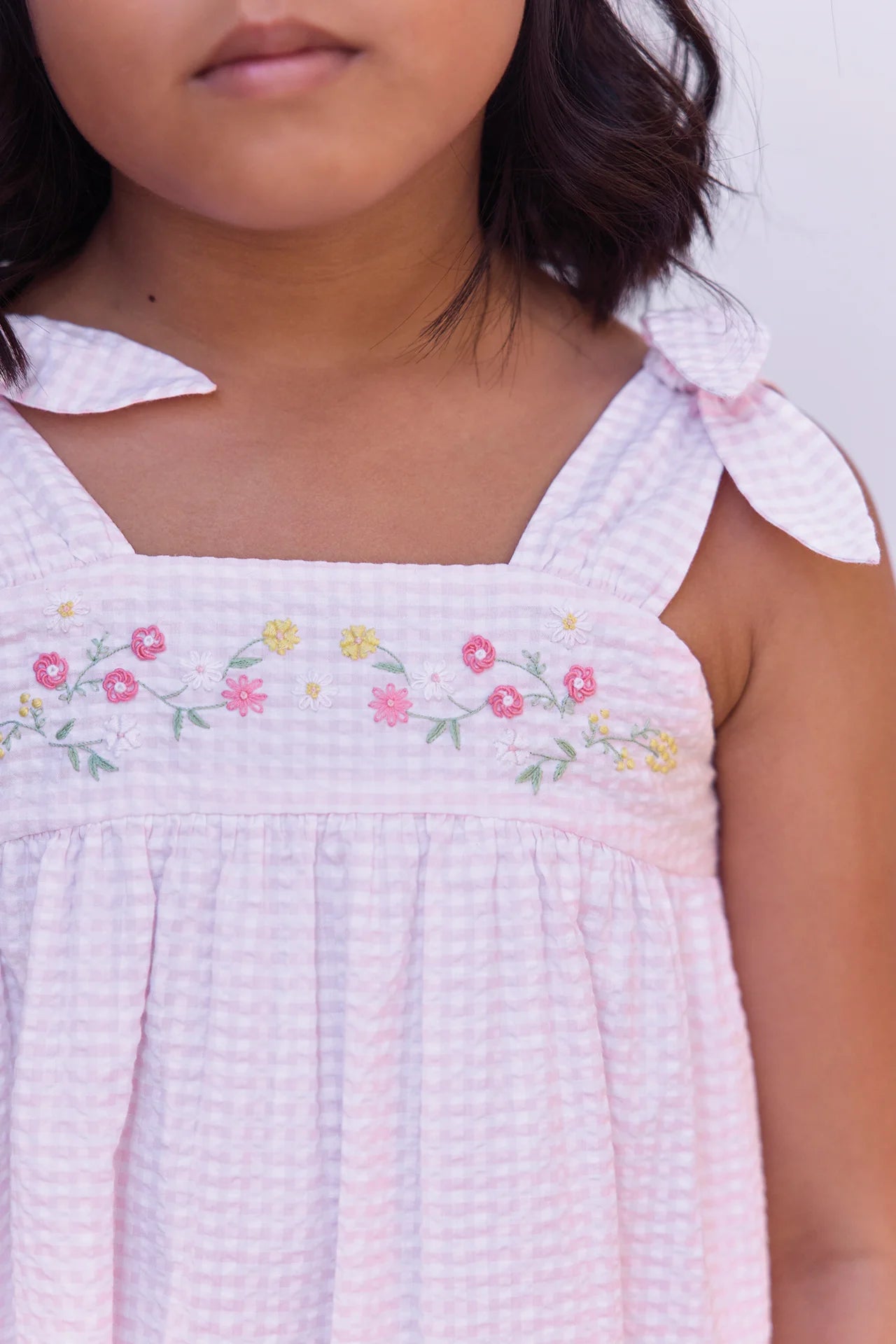 Dress - Pale Pink Cotton Gingham Pattern