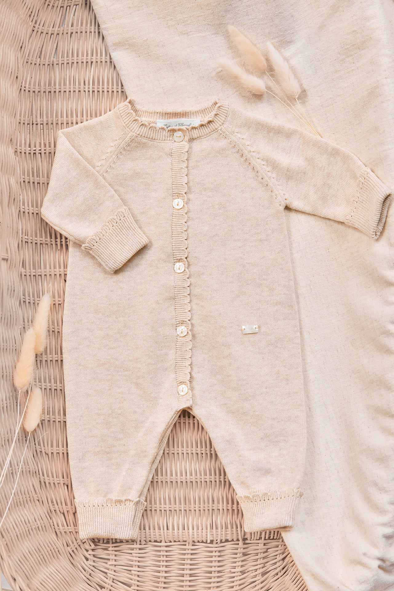 Langer Jumpsuit – Beige melierte Baumwolle