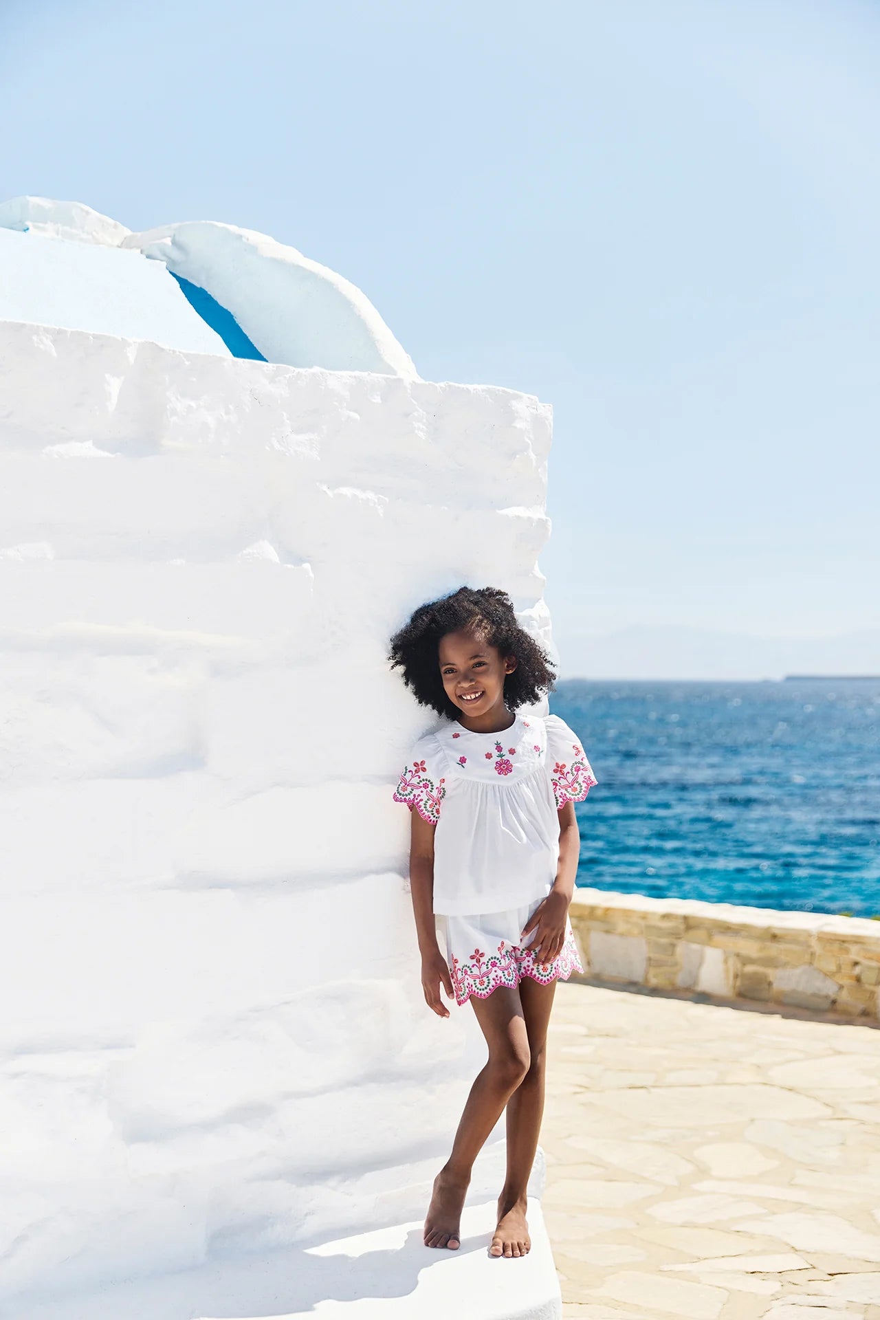 Short Set - White Openwork Embroidery