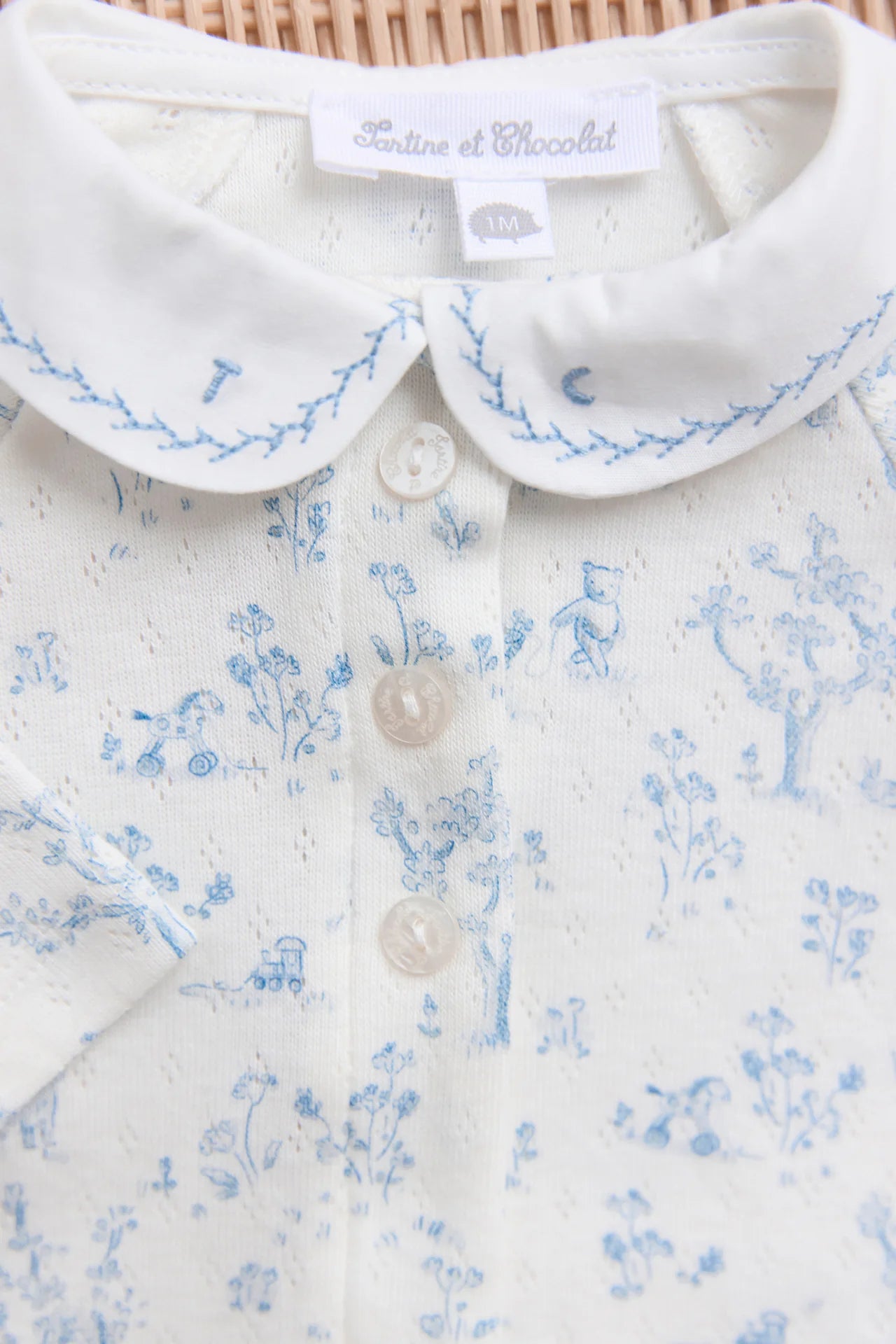 Strampler – Himmelblau mit Fantasiegarten-Print