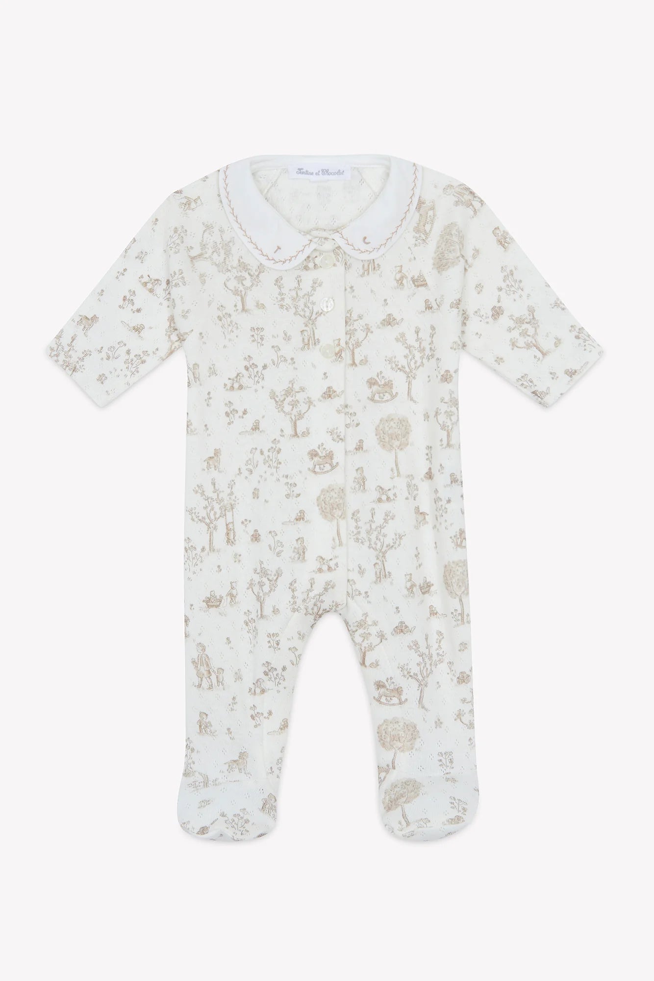 Strampler – Ecru mit Fantasie-Garten-Print