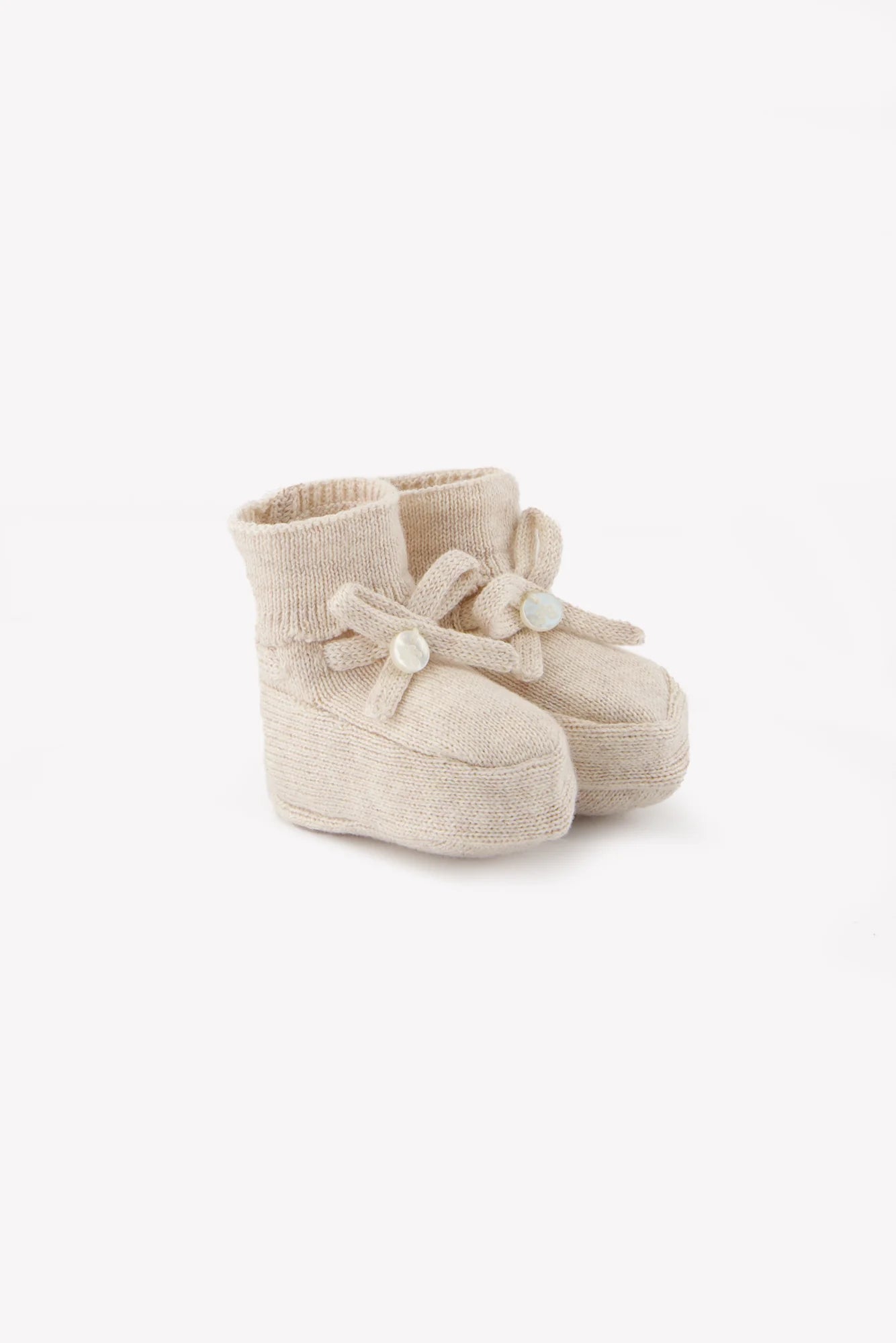 Hausschuhe - Beige melierte Baumwolle Schleife