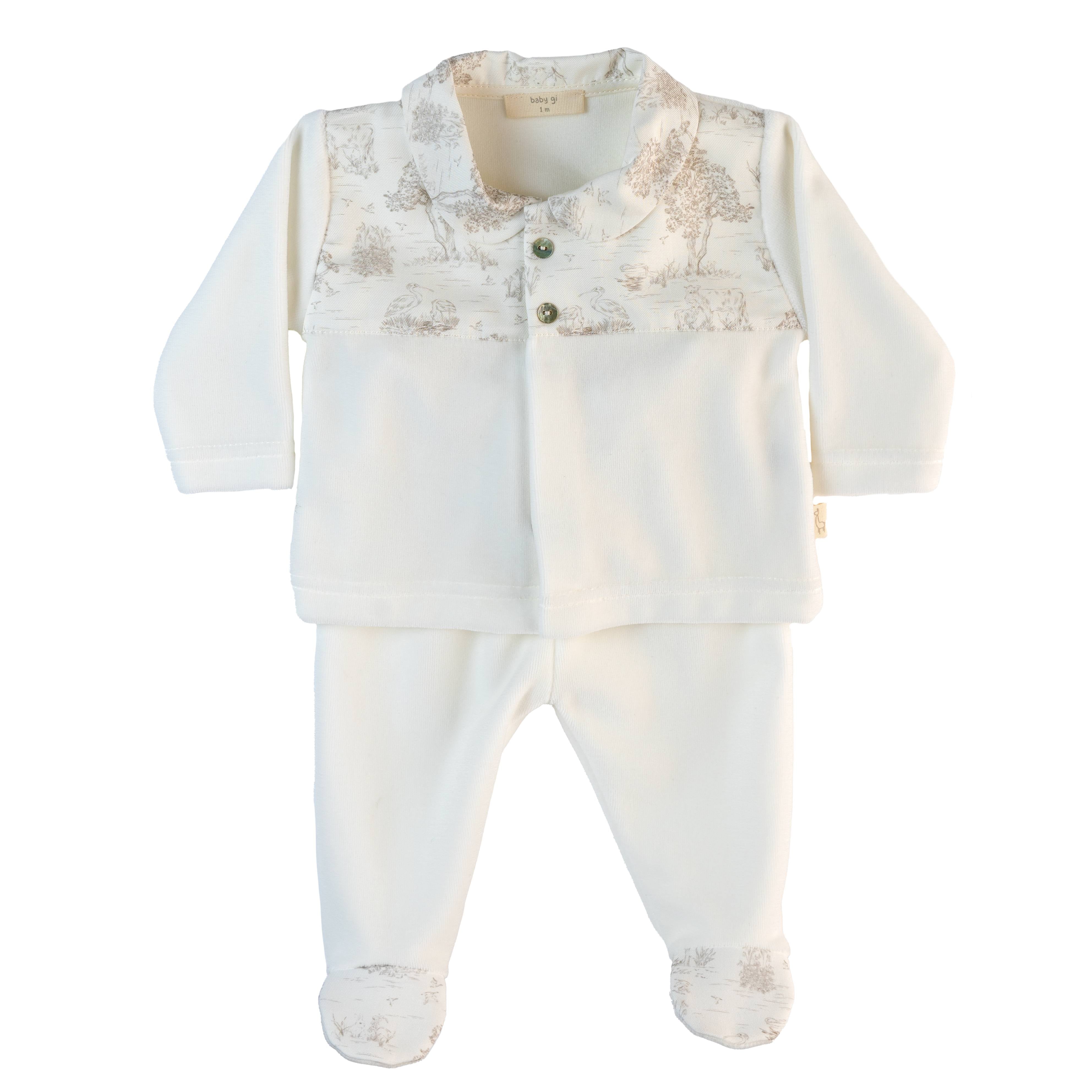 Zweiteiliges Set – Toile de Jouy Velours Grau
