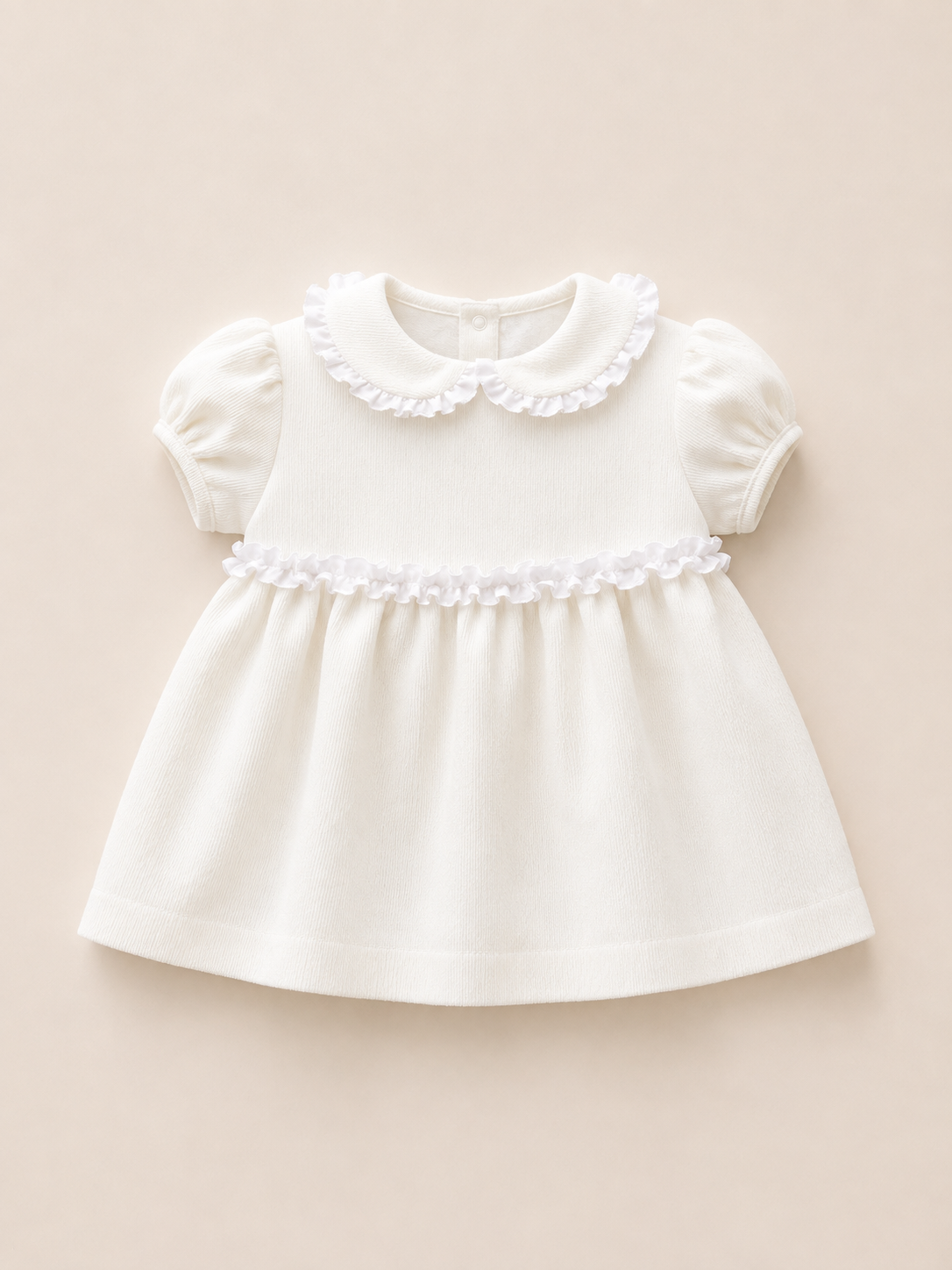 Dress - Ruffled Clivietta Pearl White - Over The Moon