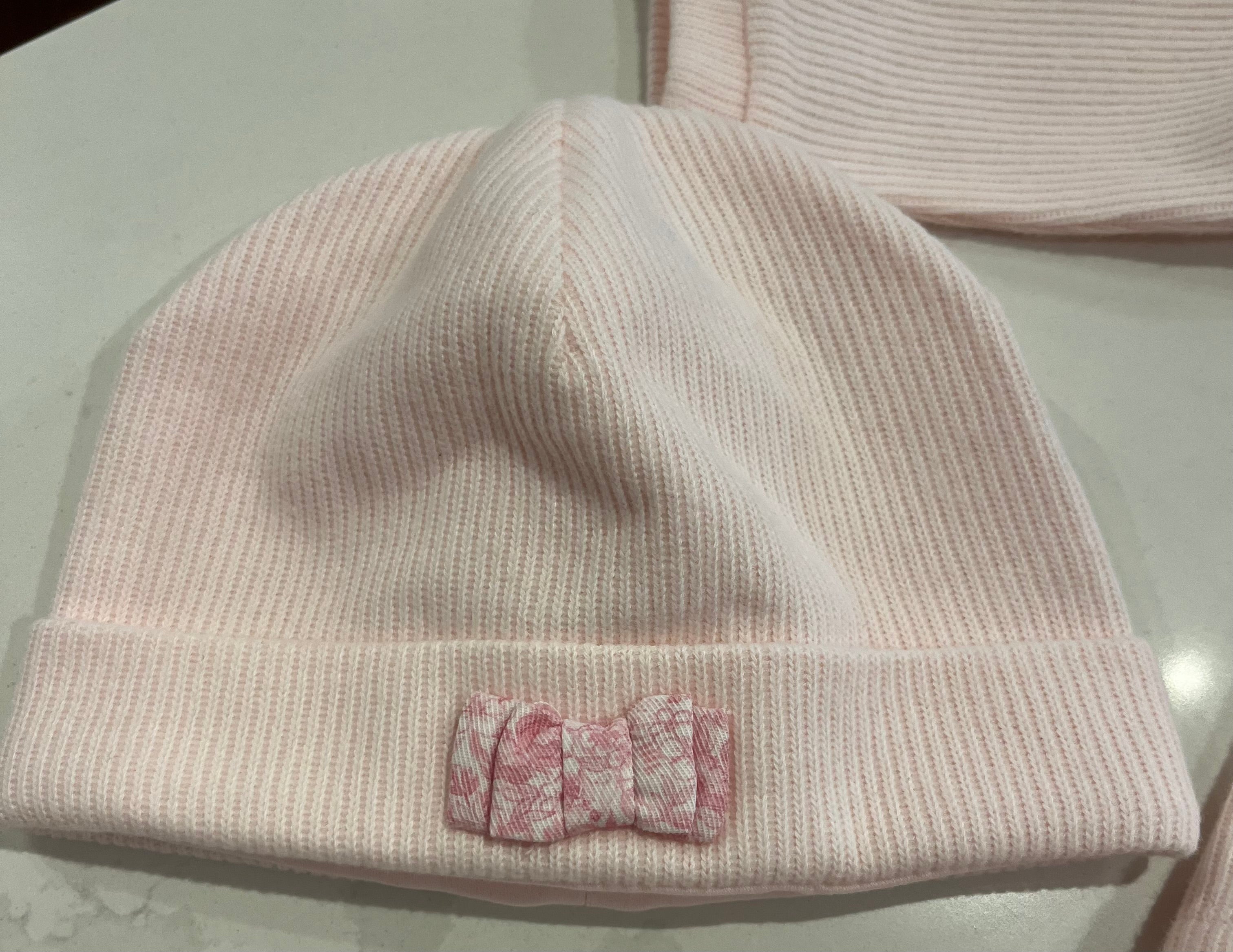 Three Piece Set - Pink Ribbed with Bow