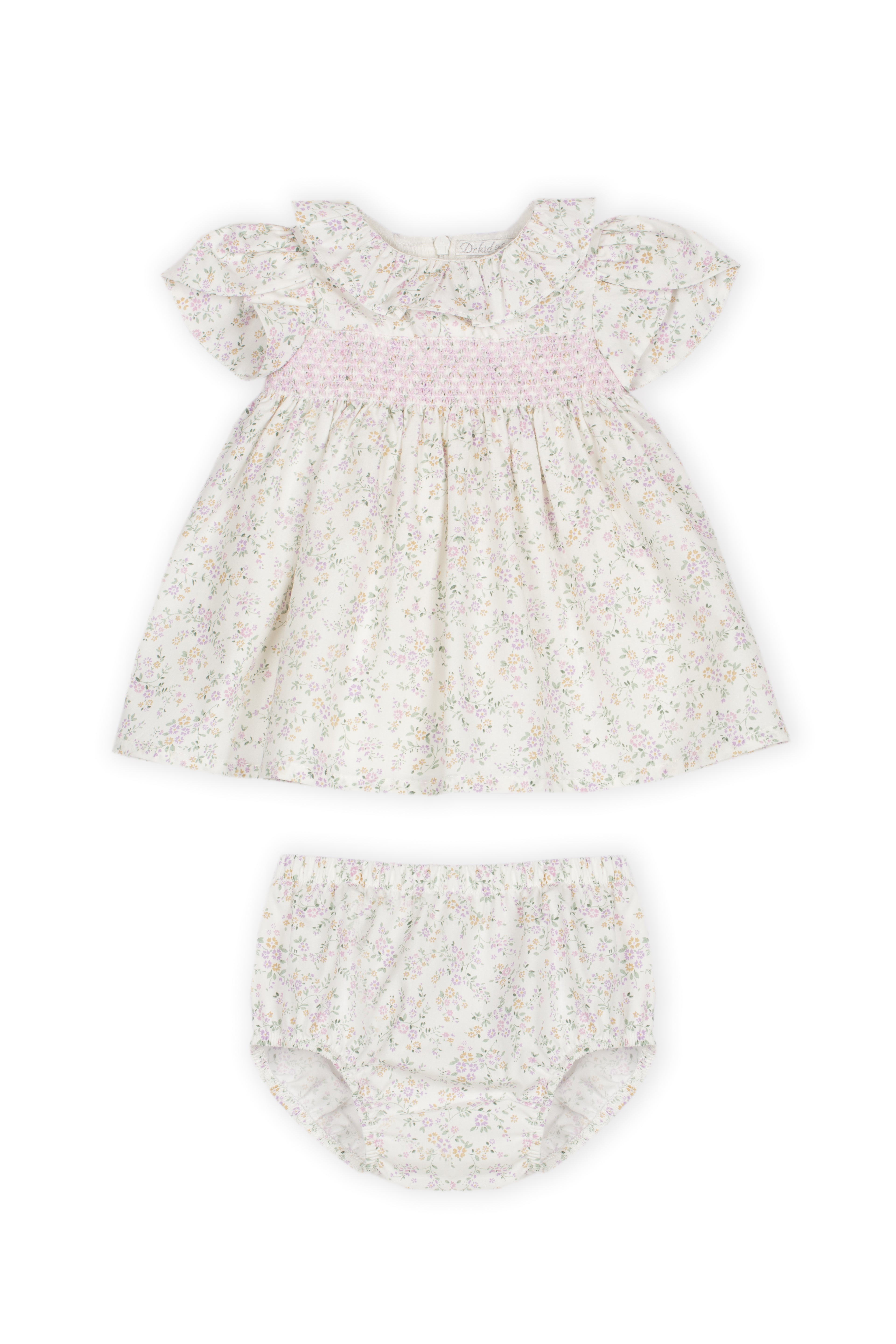Kleid – Lavendelfarbenes, gesmoktes Blumenkleid