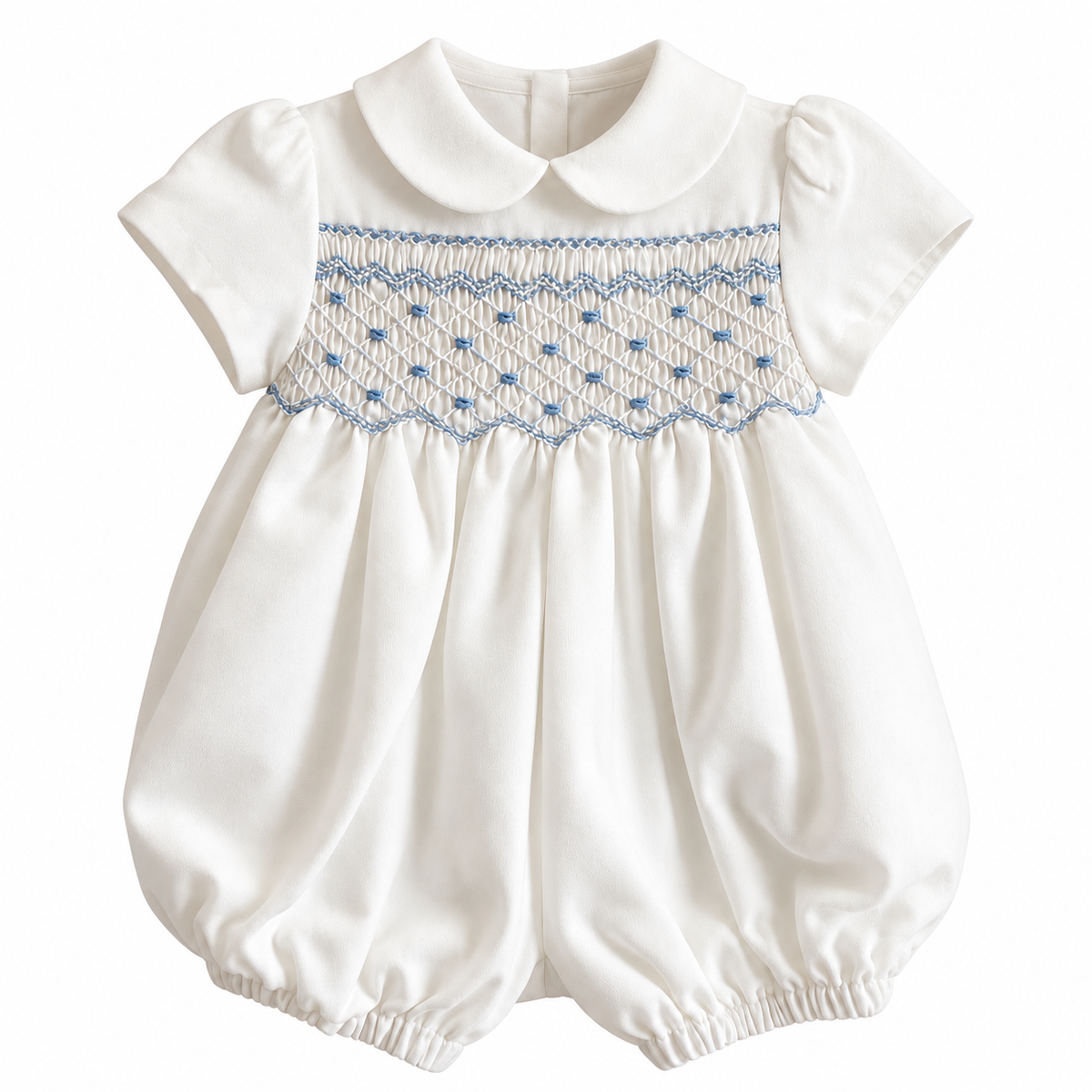 Romper - Vincenzo Flannel with Blue Smocking