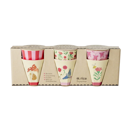 Tassenset – rosa „Happy Forest“-Drucke – 6er-Pack