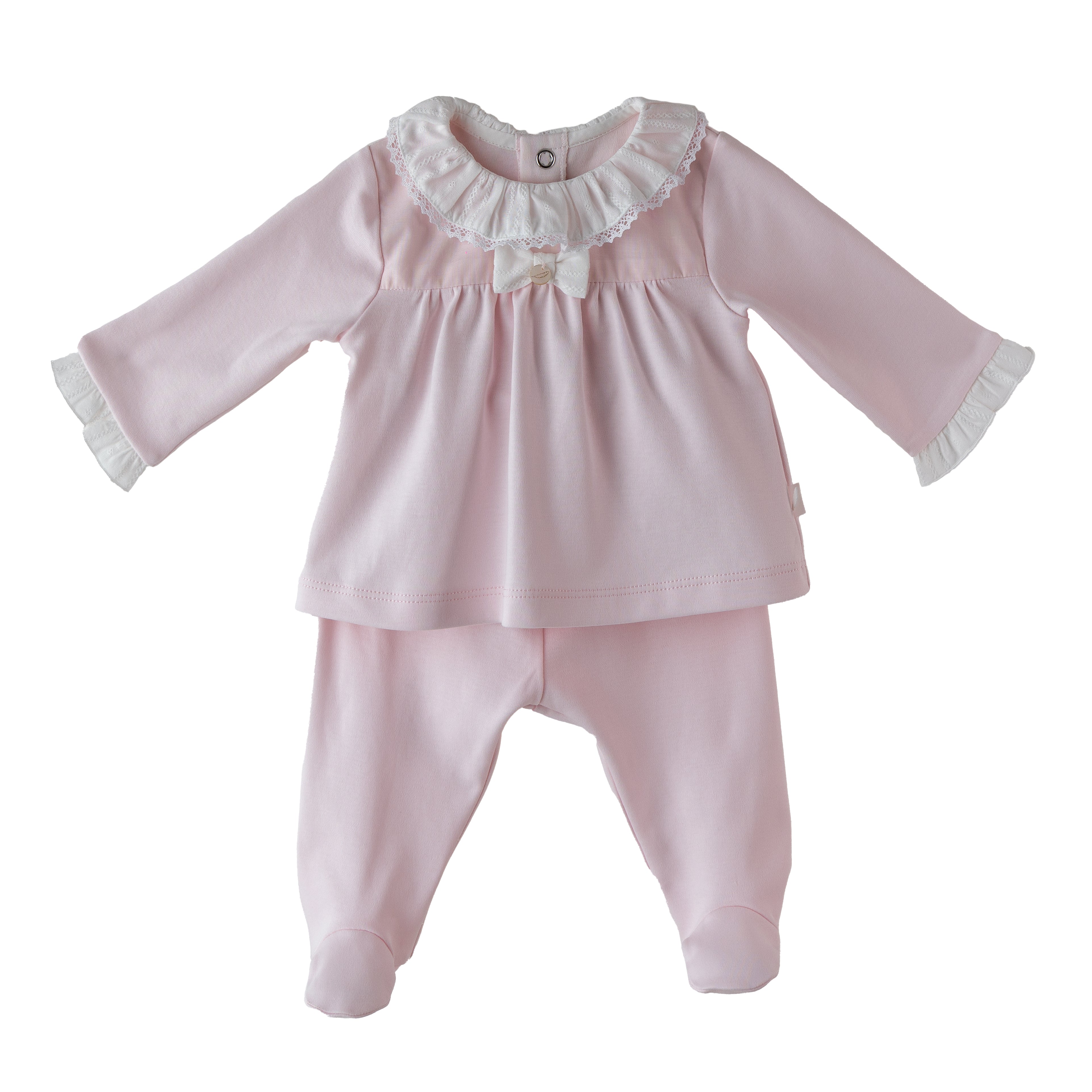 Two-Piece Set - Pink Cotton with Bow