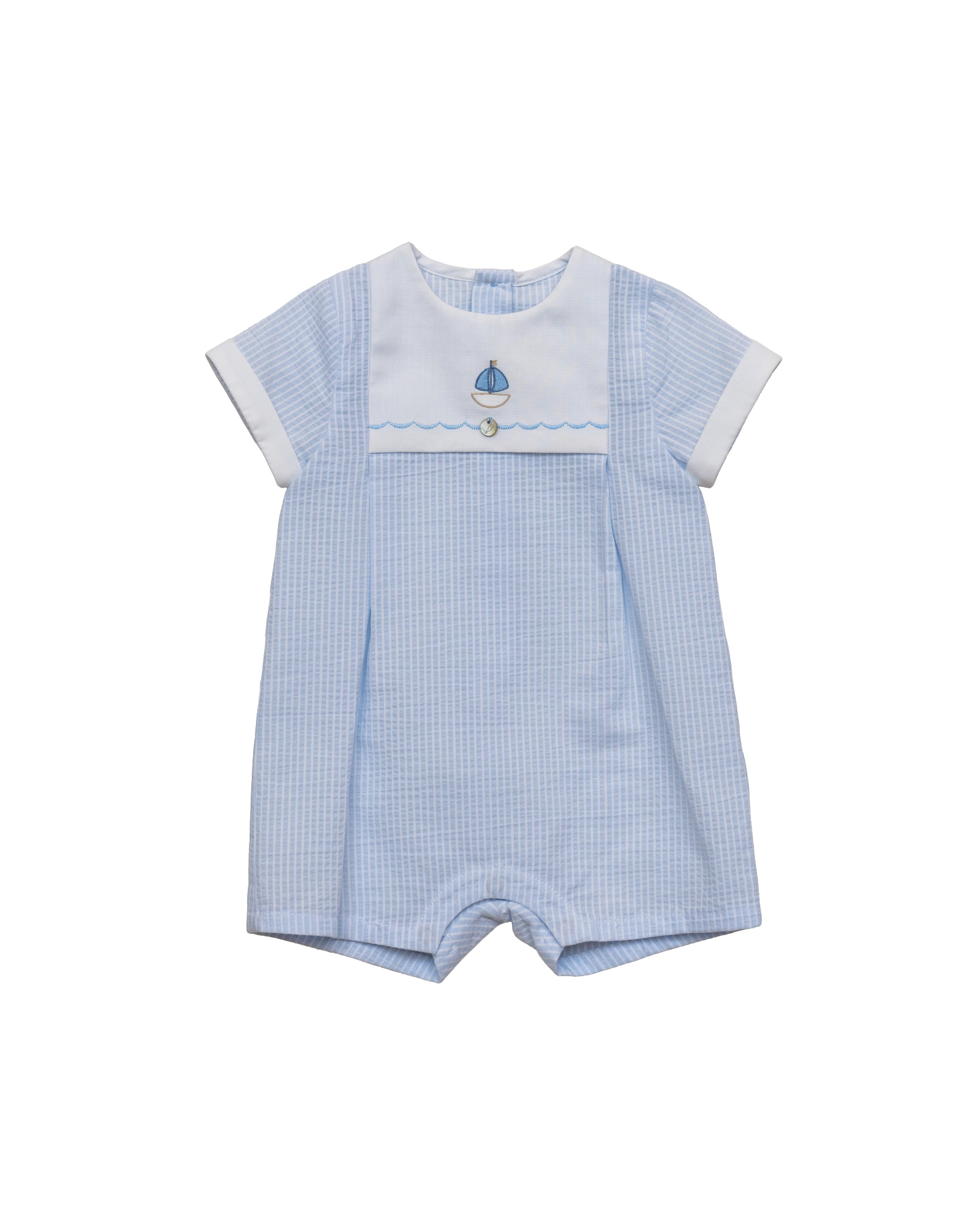 Strampler – Gestreiftes Babyblaues Segelboot