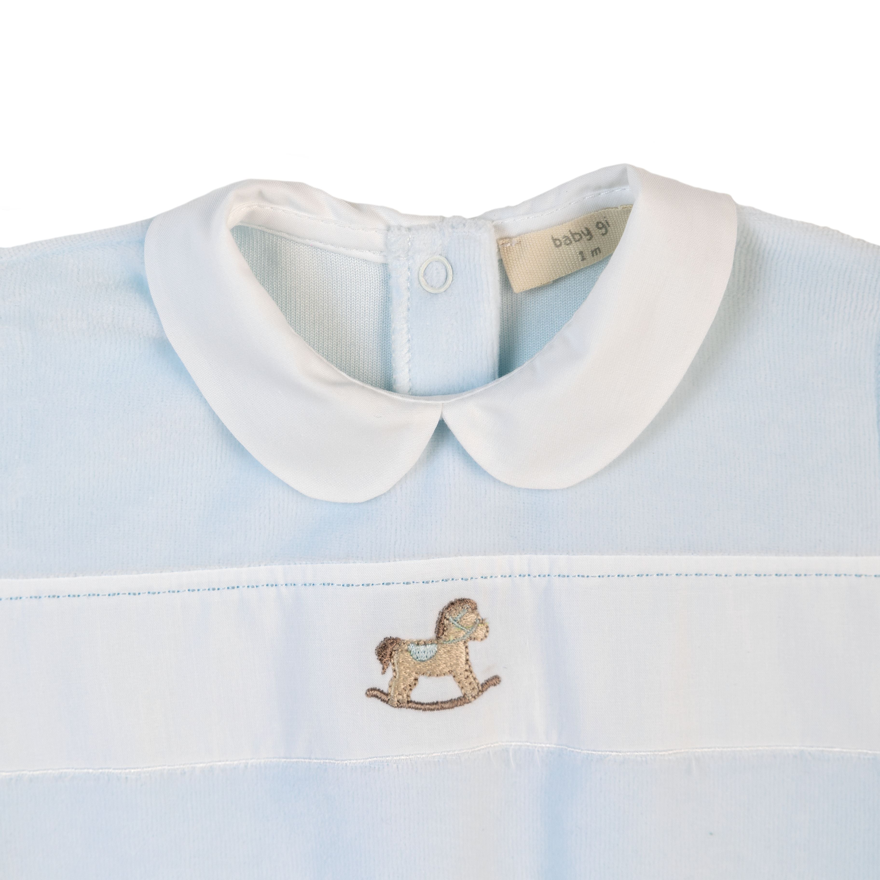 Strampler – Schaukelpferd blau Velours