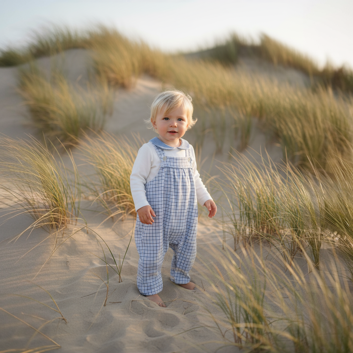 Dungarees Set - Blue Check