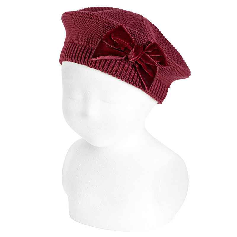 Cotton Beret with Velvet Bow - Over The Moon